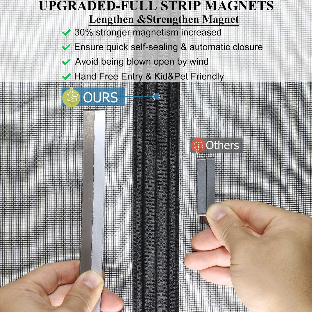 Mpmedo Magnetic Screen Door Upgraded-Model Full Strip Magnets,Reinforced Heavy Duty Mesh Screen Doors Magnets,Full Frame Seal Retractable Door Screen Magnetic Closure for Single Front Sliding Door
