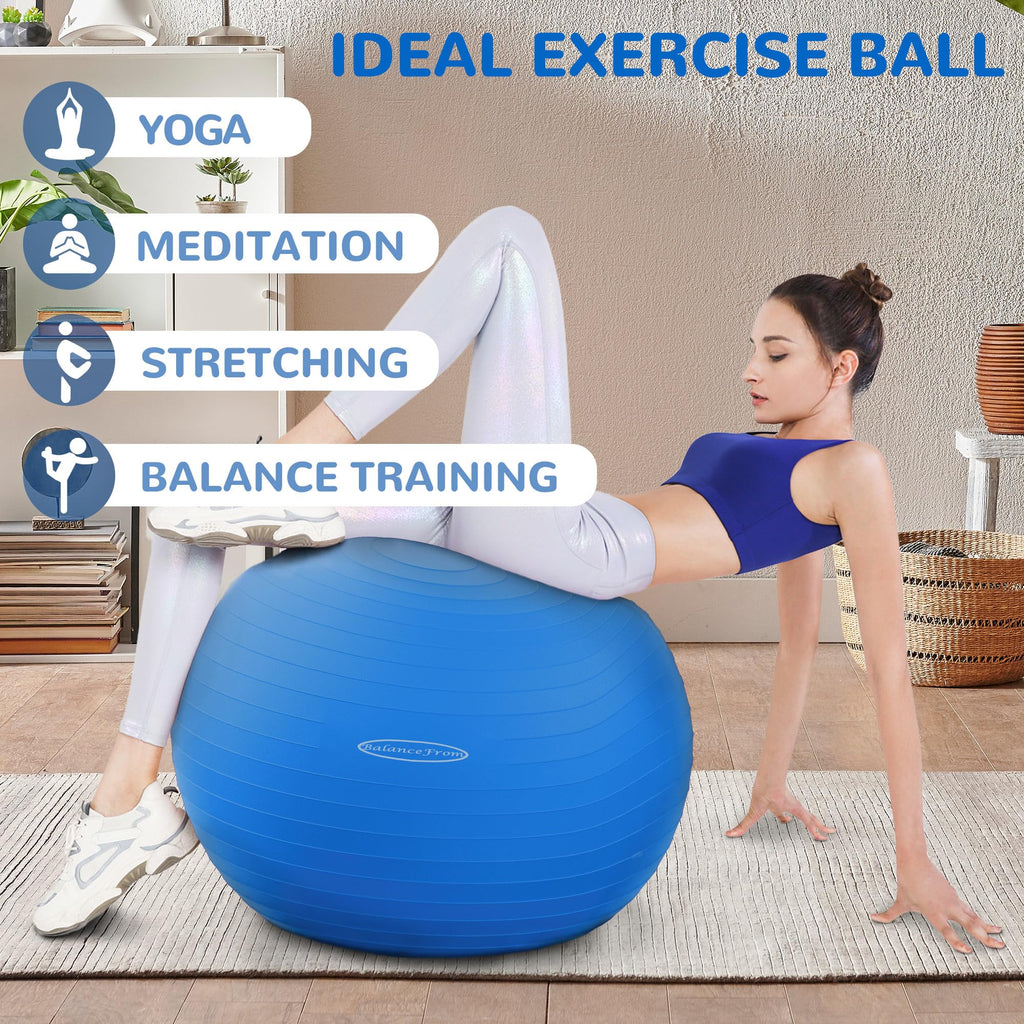 Fitvids Anti-Burst Slip Resistant Exercise Ball - 2,000-Pound Capacity, Blue, 26-inch