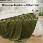 LONG CREATE Chenille Throw Blanket for Couch 50" x 60", Olive Green