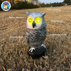 Owlery Snowy Solar Owl With Motion Detector, Flashing Eyes, Spinning Head, Realistic Hooting and Silent Mode, Outdoor Statue, Winter Garden Decoration for Home, Patio and Fence