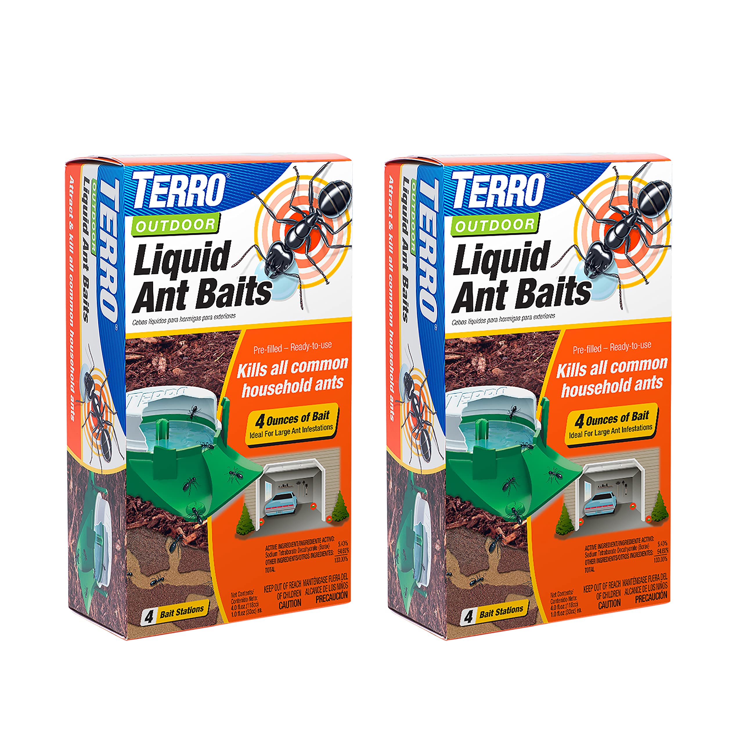 TERRO T1804SR Outdoor Ready-to-Use Liquid Ant Bait Killer and Trap - Kills Common Household Ants - 8 Bait Stations