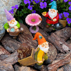Mood Lab Garden Gnome Figurines Set (4 pcs) - 3.5" H Miniature Decorative Statues & Accessories - Outdoor & Indoor Garden Decor