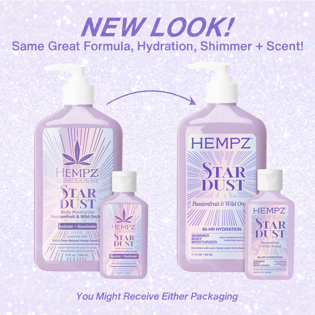 Hempz NEW Star Dust Body Lotion, Iridescent Glow Shimmer, Passionfruit and Wild Orchid, Hydrating and Nourishing Moisturizer, 17 oz.