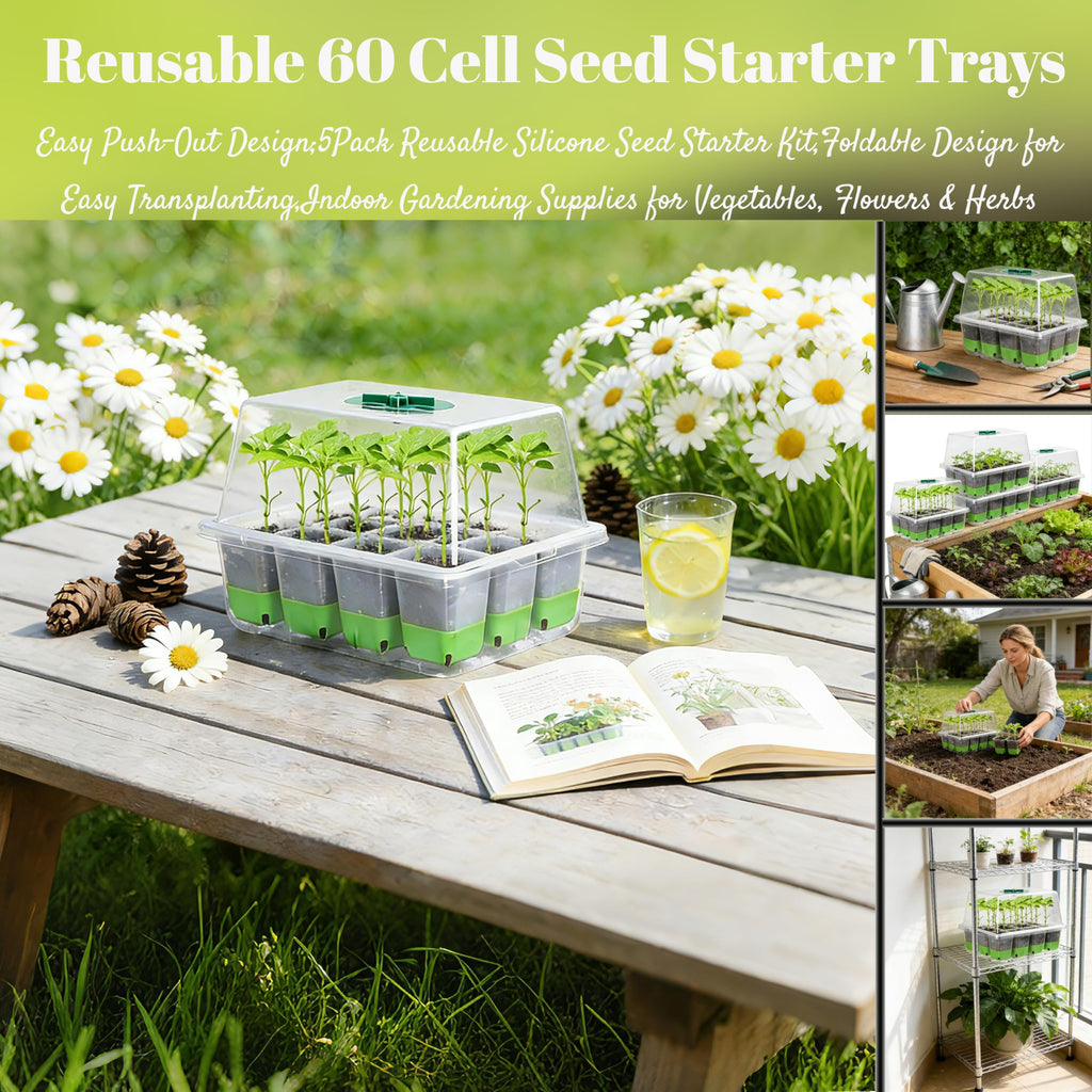 NestNature 5-Pack Seed Starter Tray Set|60-Cell Flexible Germination Trays