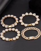 shopbyskyler 4PCS Gold Bracelets for Women Silver Clustered Tennis Bracelet for Women Heart Round Diamond Cuban Bracelet Layered Link Bracelet Set Fashion Jewelry for Women Set (Gold, 7inch)