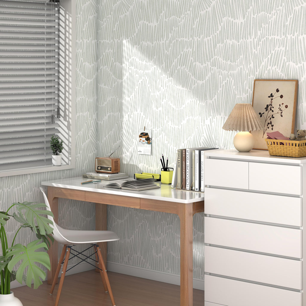 Theper Green Wallpaper 17.3"×118" Modern Striped Wall Paper Peel and Stick Wallpaper Boho Self Adhesive Removable Wallpaper for Bedroom Waterproof Vinyl White and Green Contact Paper