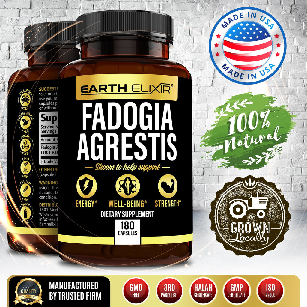 Earth Elixir Fadogia Agrestis Supplement 900mg (180 Capsules) - Made in USA - 3 Month Supply - 3rd Party Tested - Fadogia Agrestis Extract -Max Purity – 100% Pure – Fadogia Agrestis Capsules