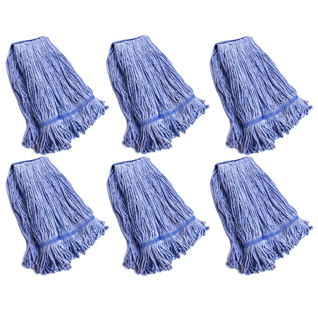 String Mop Heads Replacement Heavy Duty Commercial Grade Blue Cotton Looped End Wet Industrial Cleaning Mop Head Refills (6, Medium)