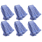 String Mop Heads Replacement Heavy Duty Commercial Grade Blue Cotton Looped End Wet Industrial Cleaning Mop Head Refills (6, Medium)