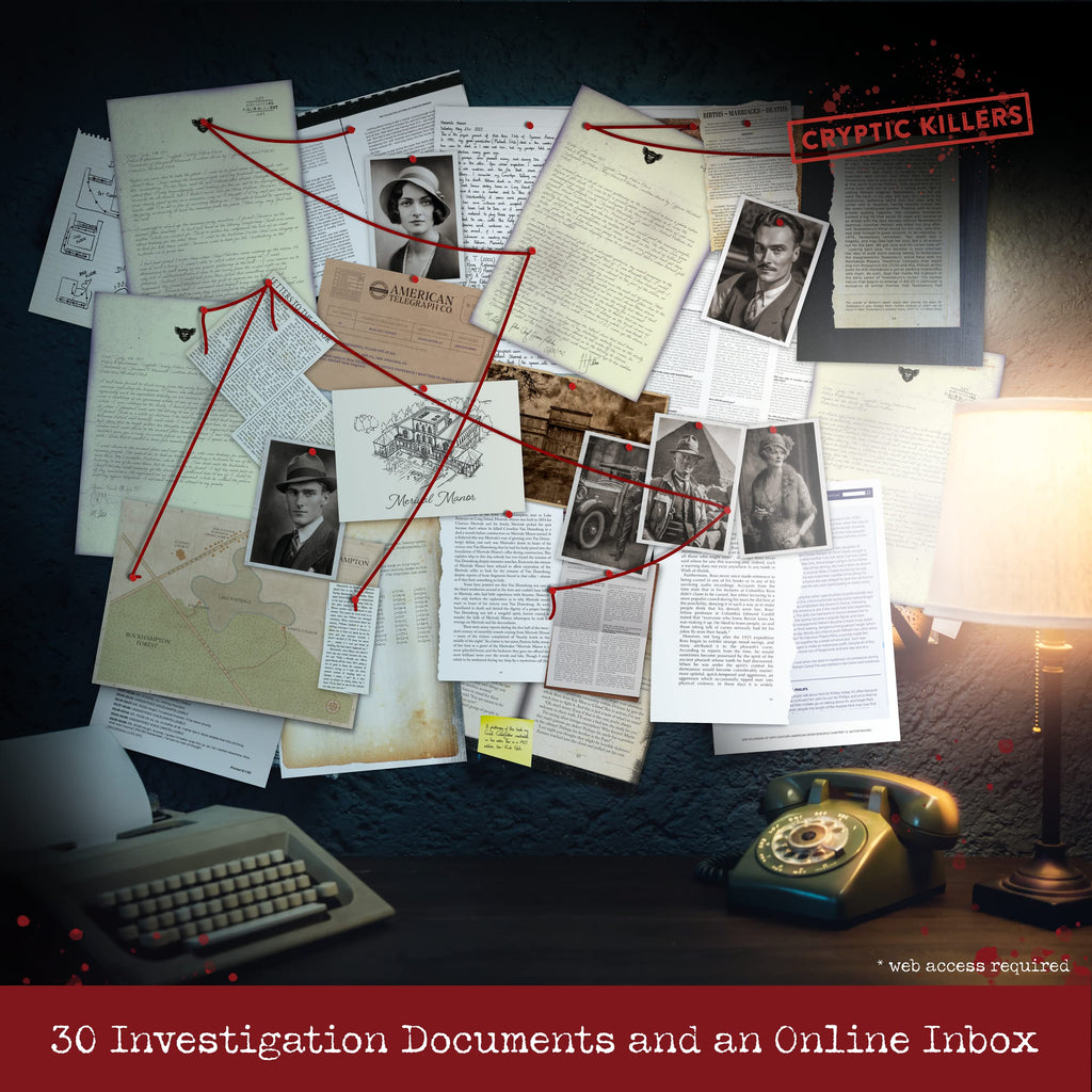 Unsolved murder mystery game - Cold Case Files Investigation - CRYPTIC KILLERS - Detective Evidence & Crime File - individuals, date nights & party games- "Murder at Merivale Manor"