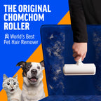 ChomChom Roller Pet Hair Remover – Original Size Reusable Lint Roller for Cat & Dog Hair on Furniture, Couch, Carpet, Car, Rugs & Bedding – Portable, Eco-Friendly (White)