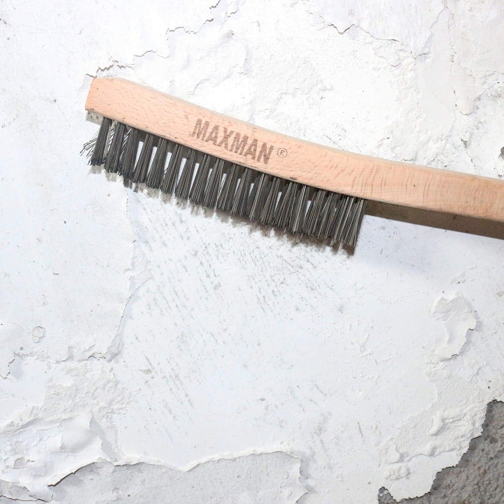 MAXMAN Wire Brush, 14" Stainless Steel Bristle, Heavy Duty Rust Remover