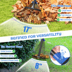 Adjustable Garden Rake for Leaves-Heavy Duty Metal Rake with 8-17" Expandable Head,Long Handle Lawn & Yard for Grass, Shrubs,Flower Beds,Camping,Outdoor Cleaning, Women & Kids