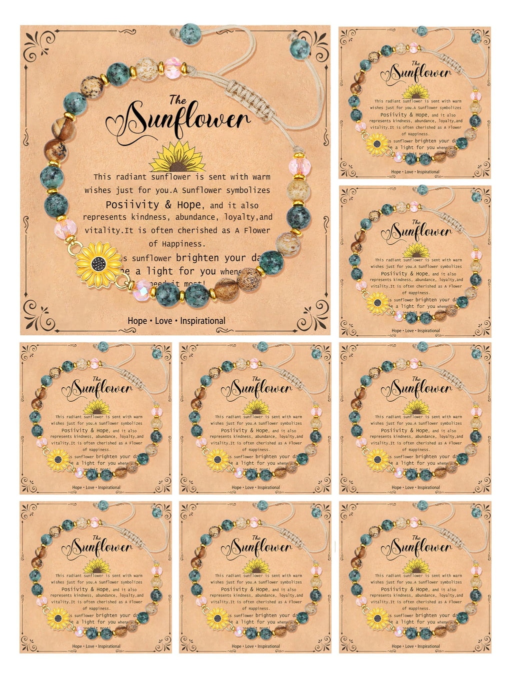 COLOYAN 9PCS Sunflower Gifts Inspirational Bracelets for Women