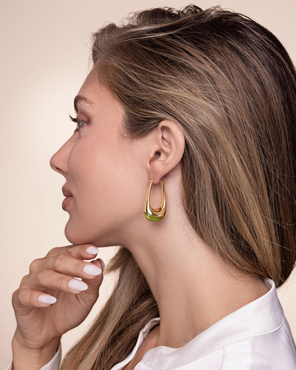 SNGIA Long Oval Chunky Dangle 18K Gold Plated Hoops with Colored Resin Gemstone Statement Earrings for Women, (Green, Brown, Light blue, Dark Blue), Bold Drop Handmade Exaggerated Irregular Trendy Bohemian Jewelry Gifts, Unique Dangling Teardrop Baroque S