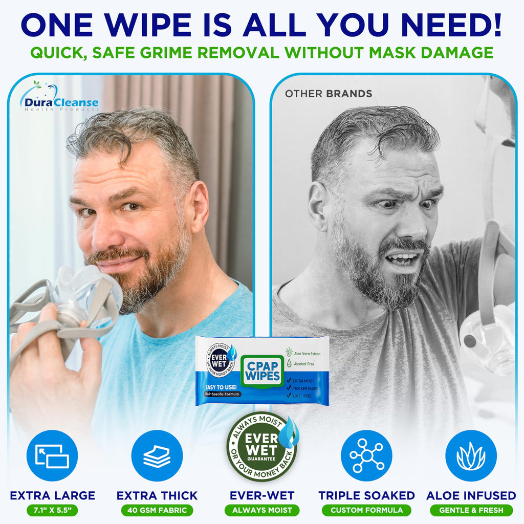 CPAP Mask Wipes - 150 Count Jumbo Pack + 6 Travel Sheets - Dura Cleanse Extra Large, Extra Moist Cleaning Wipes for Full Face, Nasal Masks Unscented Cleaner for CPAP Machine, Supplies and Accessories