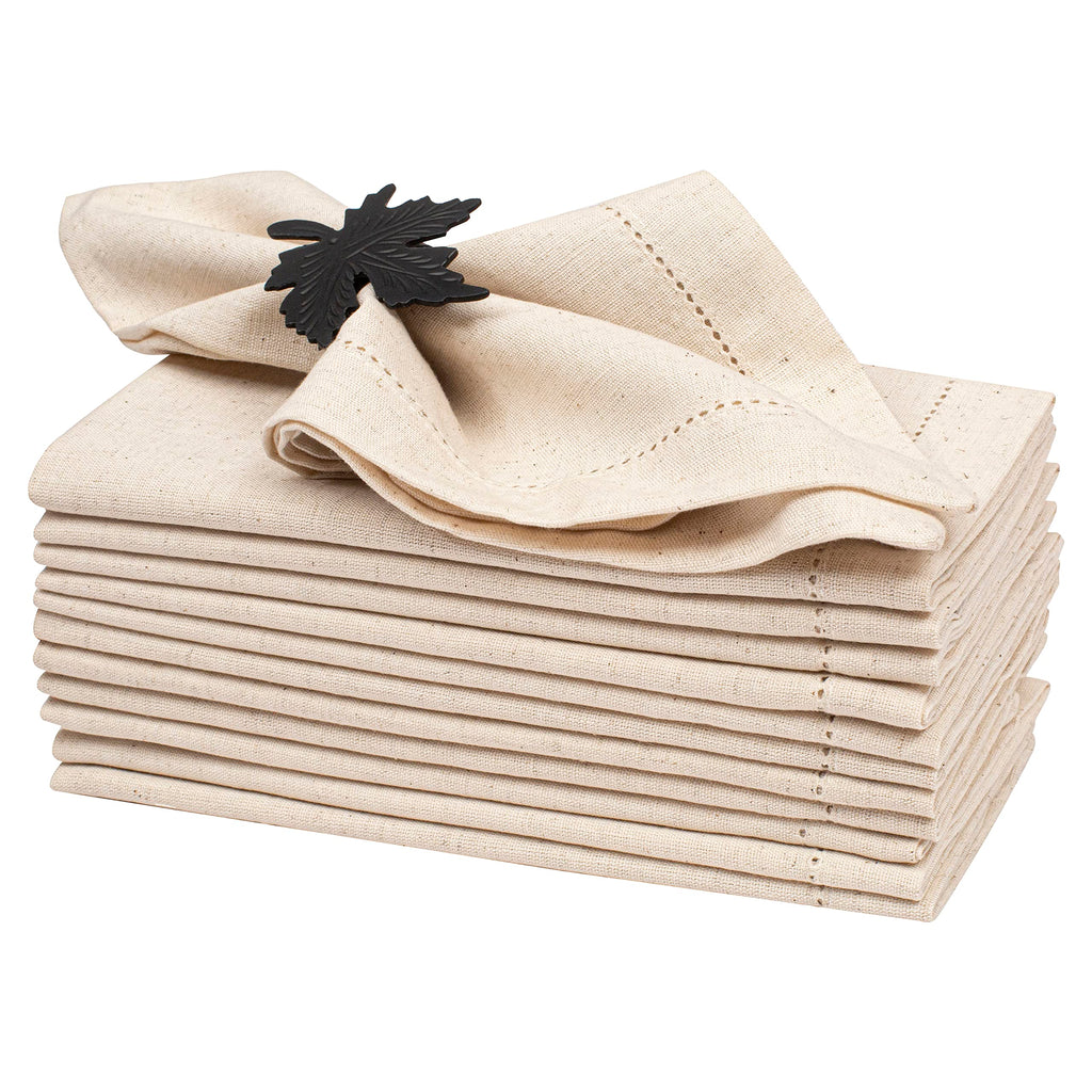 Lightnpro Flax Linen Napkins Set of 12 – Hemstitched Dinner Cloth Napkins, Washable and Reusable Natural Flax Napkins for Dining, Parties, Weddings, Holiday & Everyday Use – 18x18 Inch Natural Color