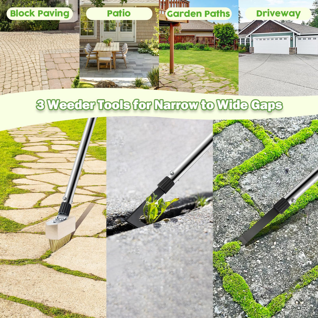 PIMEKOY Crack Weeder Tool Set, 3 Different Weed Remover Tool Head for Paver