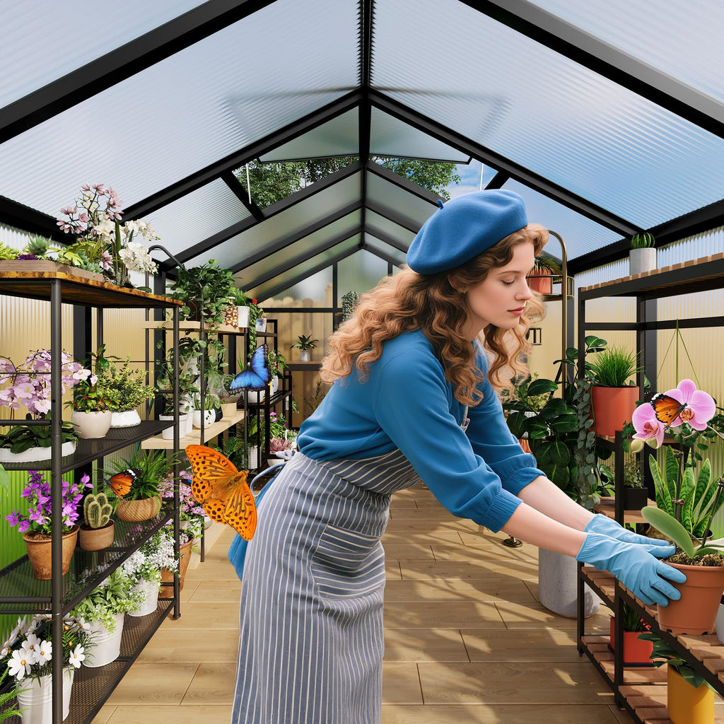 6x8FT Polycarbonate Greenhouse, Walk-in Outdoor Aluminum Frame Greenhouse with Roof Vent, Lockable Push Door for Garden, Backyard, Patio & Lawn