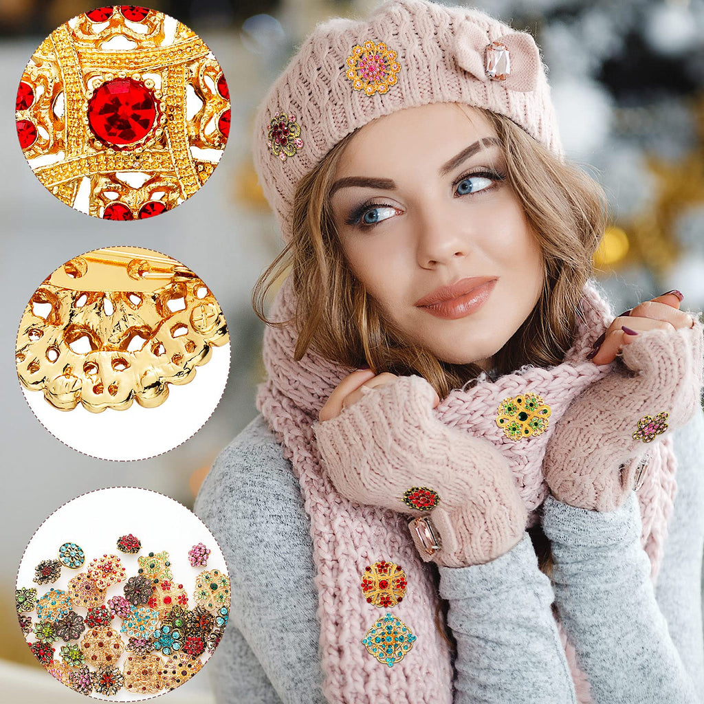 MTLEE 36 Pcs Rhinestone Brooches Bulk Vintage Women Brooch Pins for Crafts