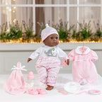 JC Toys 15" Realistic Soft Body African American Baby Doll with Open/Close Eyes Berenguer Boutique | 10 Piece Gift Set with Bottle, Rattle, Pacifier & Accessories | Pink | Ages 2+