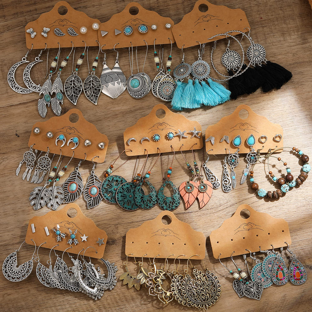 45 Pairs Big Vintage Silver Drop Dangle Earrings Set for Women