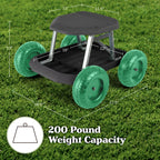 Pure Garden Rolling Garden Seat with Wheels and Tool Tray, Black/Green