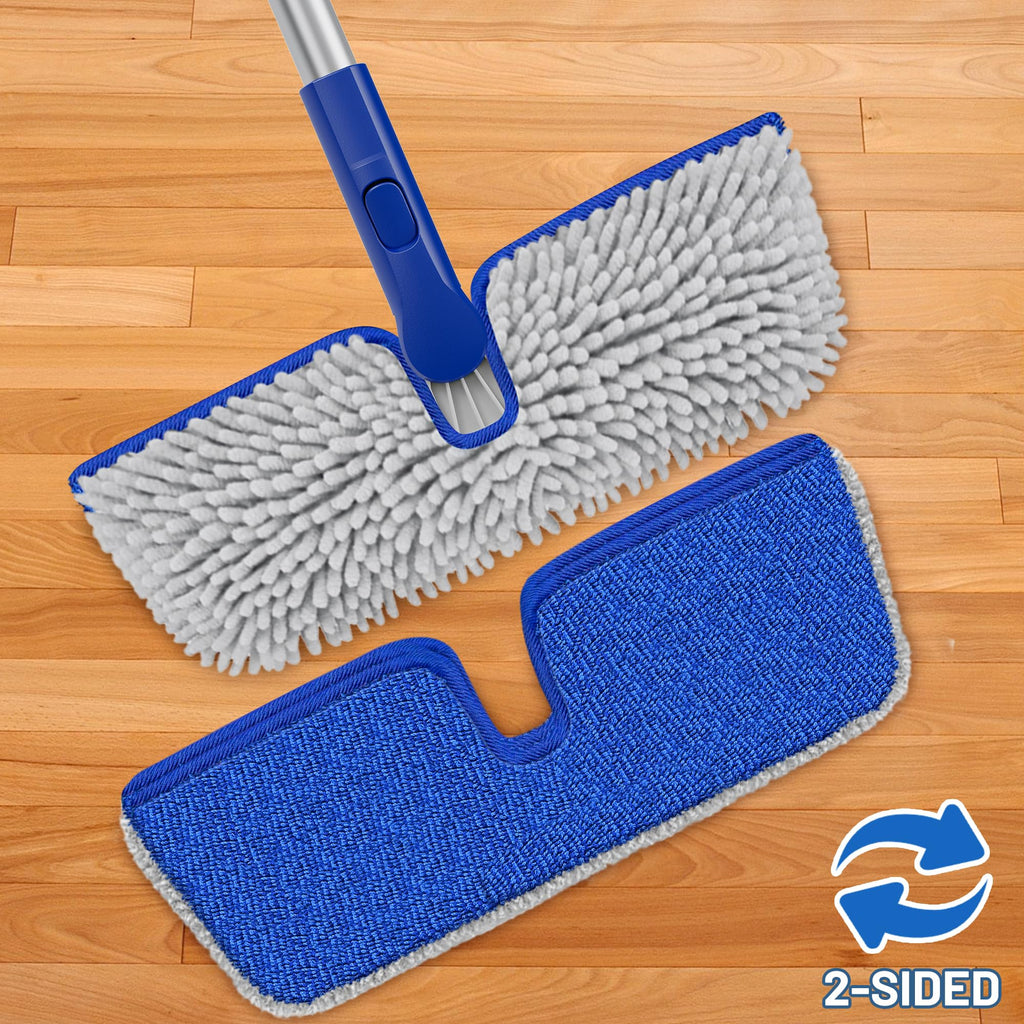 Enspoway 2-Sided Microfiber Dust Mop: Dry Flat Wall Mop for Hardwood Floors with 3 Reusable Pads Reversible Head for Apartment Kitchen Tile Laminate Pet Hair Cleaning