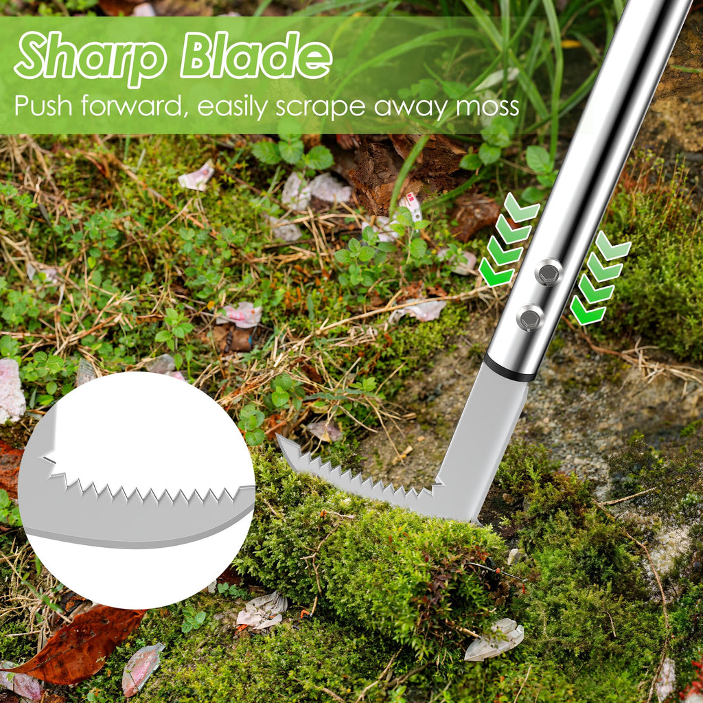 PadPure Crack Weeder Tool, 20-65" Adjustable Stainless Steel Long Handle Crevice Weeding Tool Heavy Duty L-Shaped Manual Garden Weed Puller & Remover for Sidewalk, Garden, Patio, Lawn