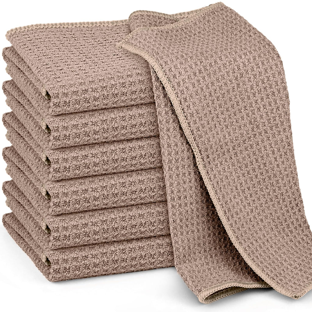 Ekedalen Microfiber Cleaning Cloth Waffle Weave for Dusting Absorbent Towel Quick Drying Dust Rags Household Kitchen, Lint Free Streak Free, 6 Pack,12 x 12 Inches, Khaki