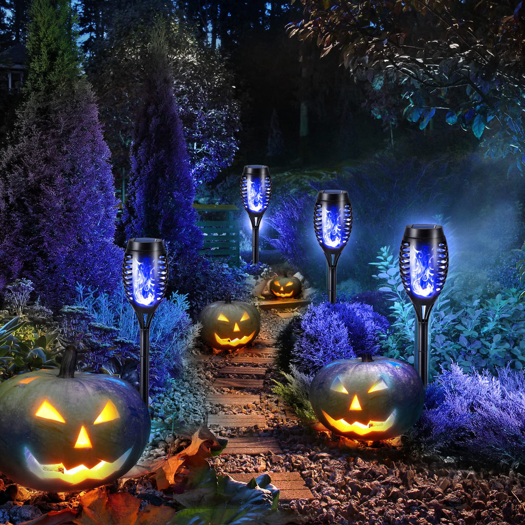 Toodour Solar Torch Flame Lights, 6 Pack Solar Lights Outdoor with Flickering Flame, Waterproof Solar Pathway Light Landscape Decoration Lighting for Garden, Lawn, Yard, Outdoor Decor - Blue
