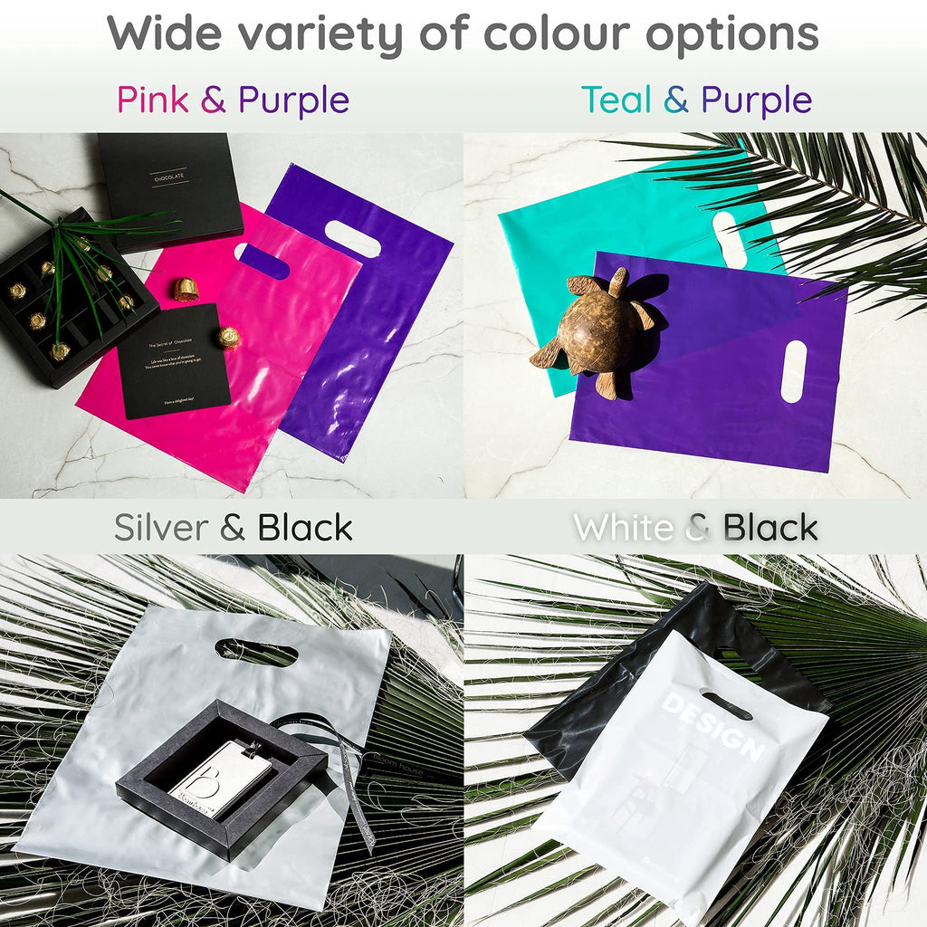 Choice Marts Merchandise Bags Black & Silver Color 200 Bags 1.5Mil Thick 9"x12" Size With Handles