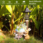 Solar Bunny Statue Outdoor, Rabbits Figurine with Flowerpot & Lantern