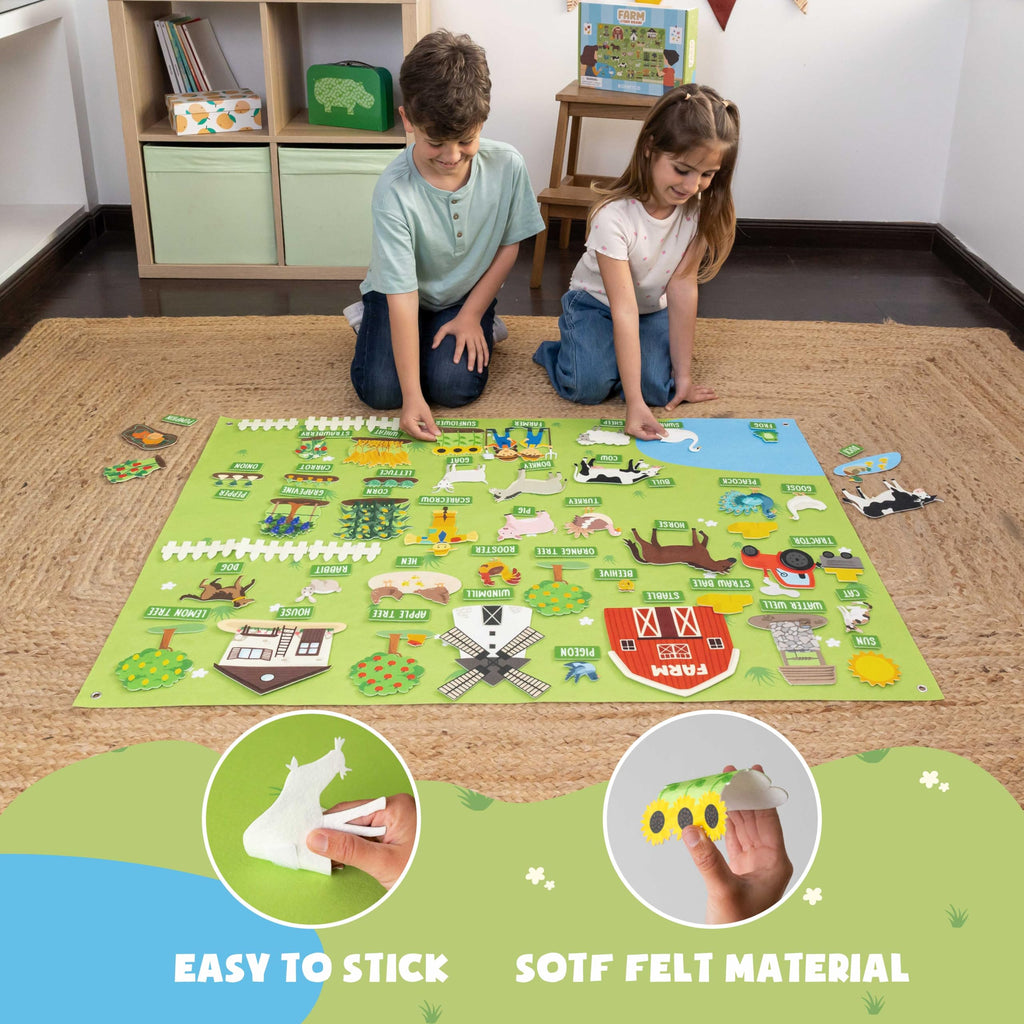 BONNYCO Felt Board for Toddlers with 92 Farm Animal Figures Montessori Toys