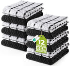 Kitchen Towels 12 Pack 15x25 Inch 100% Cotton Popcorn Terry, Black