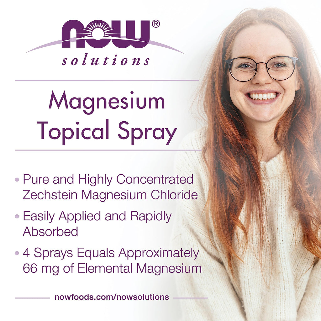 NOW Foods Solutions, Magnesium Topical Spray, from The Ancient Zechstein Seabed, Highly Concentrated, 8 Fl Oz (Pack of 2)