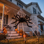 Land Guard 236'' Big Spider Web Halloween Decor+70'' Huge Spider for Roof with Triangular Big Web for on House Outside and Inside