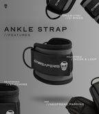 Gymreapers Ankle Straps (Pair) For Cable Machine Kickbacks, Glute Workouts, Lower Body Exercises - Adjustable Leg Straps with Neoprene Padding (Overcast, Pair)