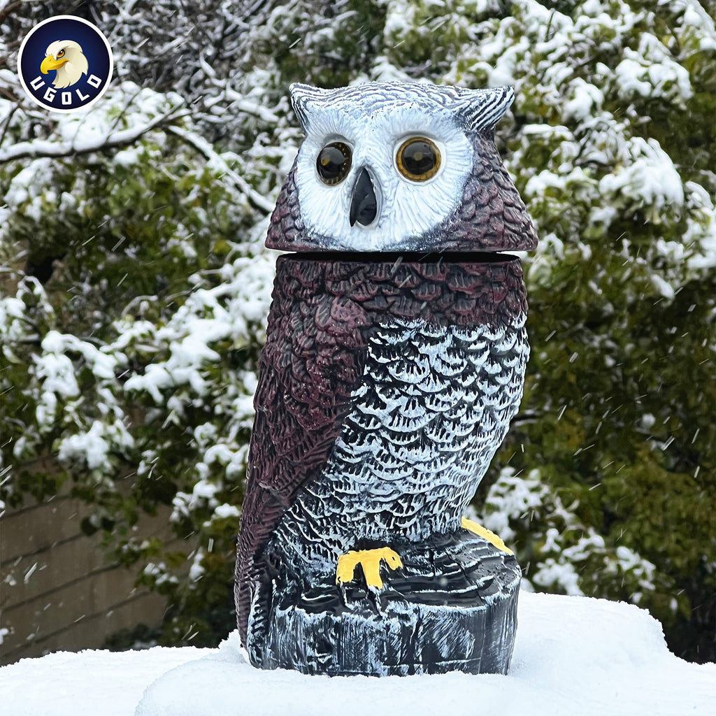 Ugold Solar Powered Garden Owl with Motion Detection, Rotating Head, Realistic Hoots and Silent Mode, Outdoor Statue and Sculpture, Owl Decoration for Home, Garden, Patio and Lawn