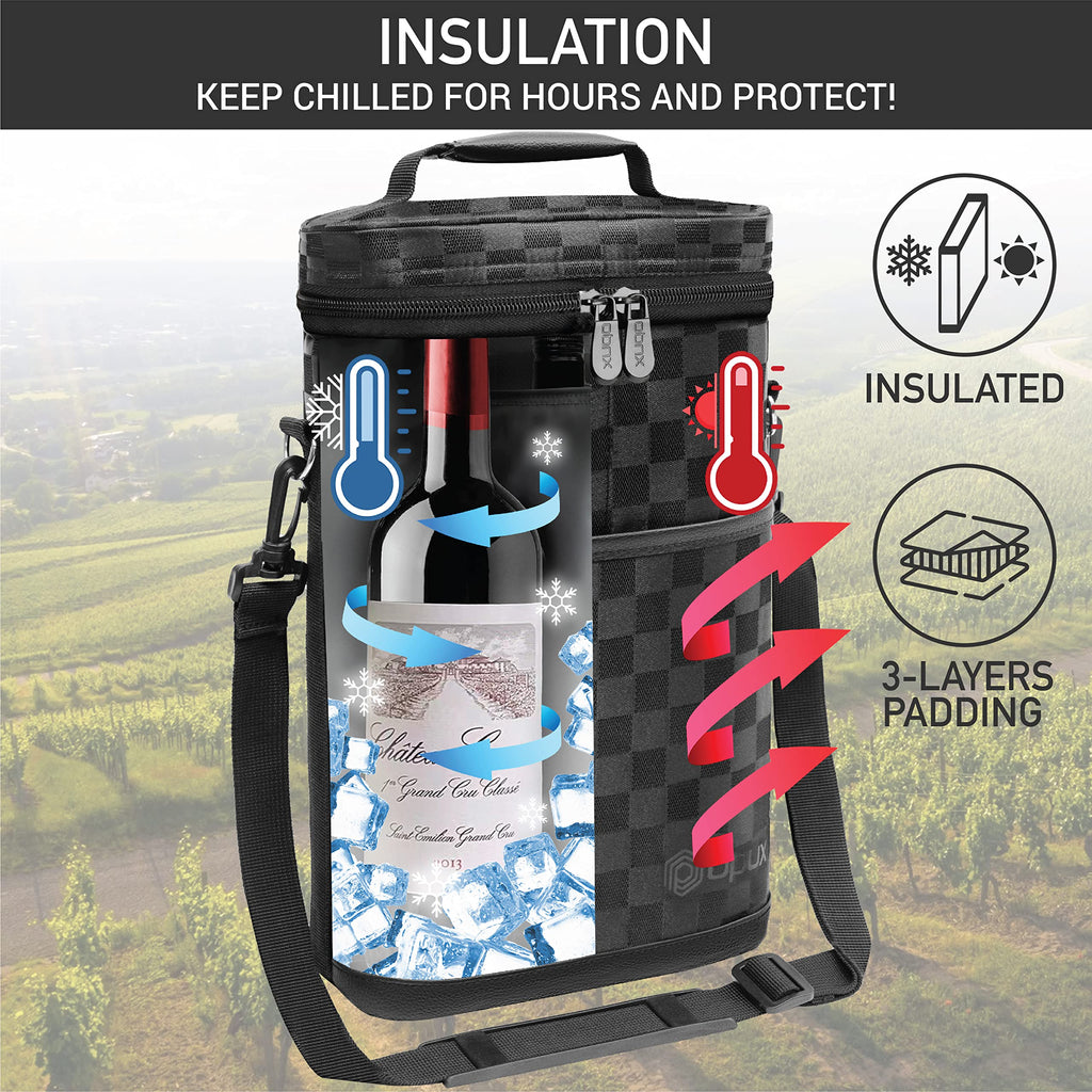 opux 2 Bottle Wine Carrier Tote, Insulated Leakproof Wine Cooler Bag, Wine Travel Bag Tote for Picnic BYOB Beach, Portable Wine Bottle Carrying Case, Gift for Wine Lover Women Men Christmas