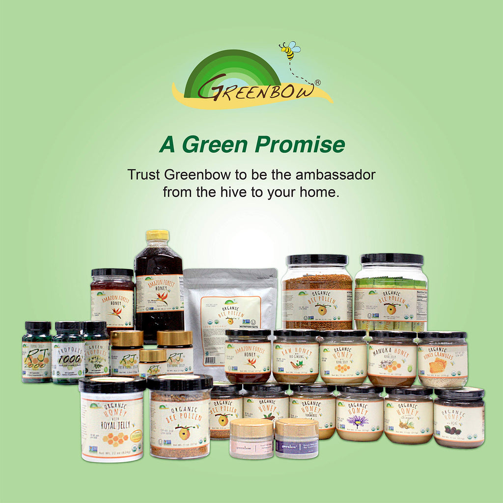 Greenbow Organic Bee Pollen - 100% USDA Certified Organic, Non-GMO, Halal, Kosher Certified, Pure & Natural Bee Pollen - Superfood Packed with Proteins, Vitamins & Minerals - Gluten Free – 16oz (453g)