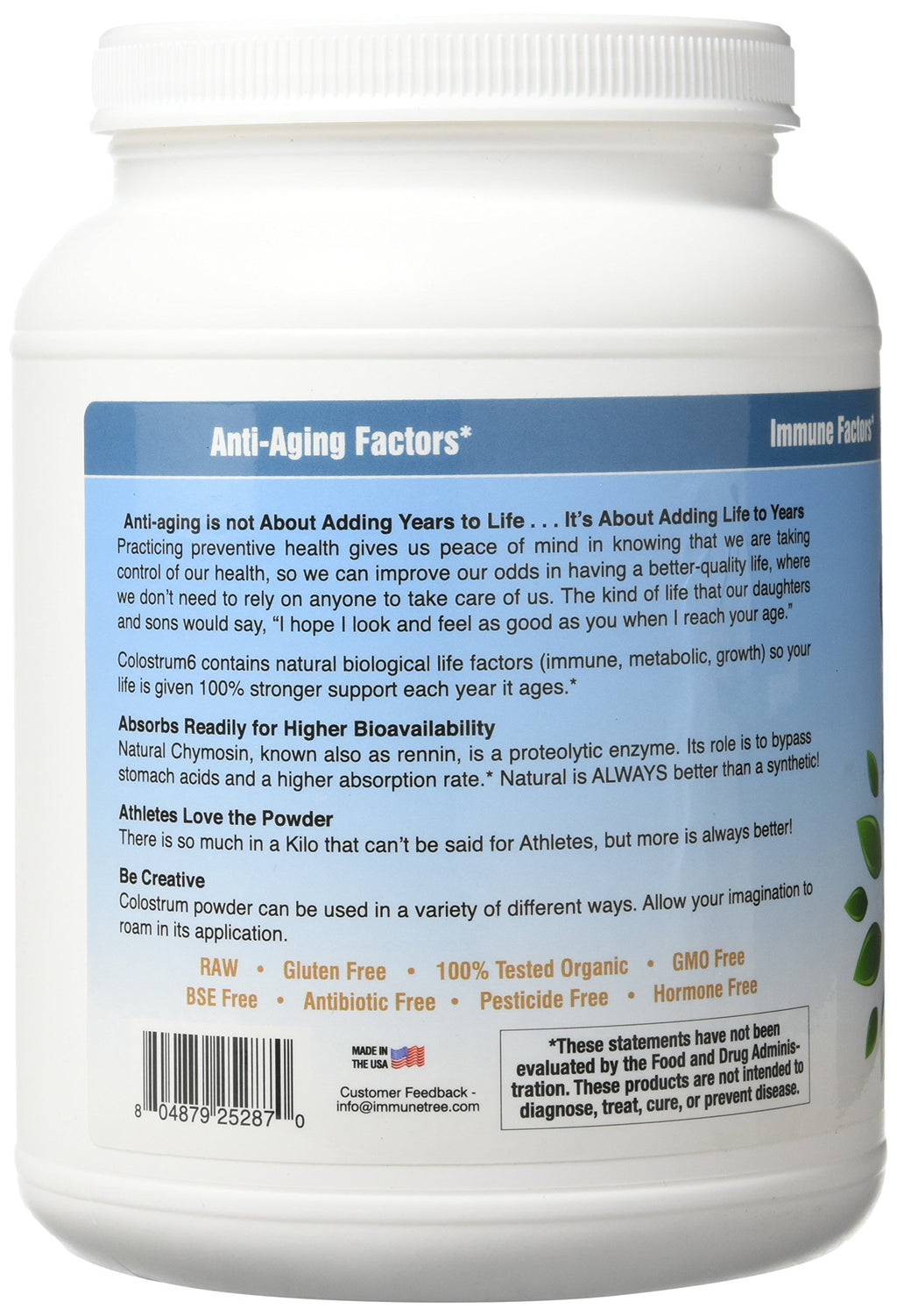 Immune-Tree 100% Pure Bovine Colostrum Powder (Grass-Fed) | High IgG for Immune Support & Gut Health | Anti-Aging | Colostrum Supplement for Adults & Kids | 2.2lb | 661 Servings