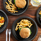 PLASTICPRO 200 PCS Black Plastic Plates Light Weight 10'' Inch Plastic Dinner Plates Black Plates Disposable for Party and Wedding