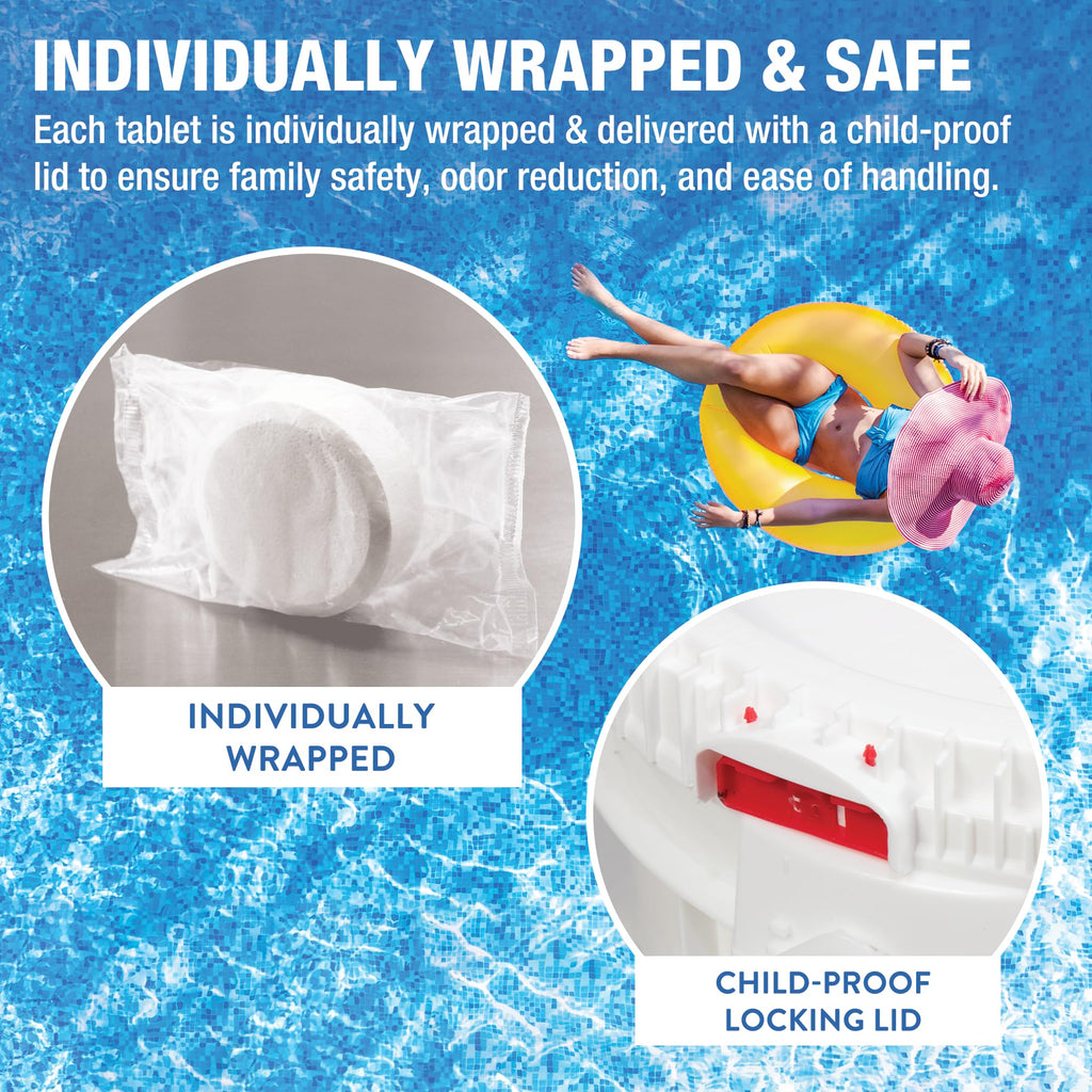 Doheny’s 3-Inch Stabilized Chlorine Tablets for Sanitizing Swimming Pools | 99% Pure Tri-Chlor, 90% Available Chlorine | Long-Lasting, UV-Protected, Slow-Dissolving | Individually Wrapped 50lb Bucket