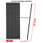 NHZ 15” Ground Rebar Stakes (16pcs) Heavy Duty Hook Ground Anchors, Steel Plant Support Garden Stake with Chisel Point end, Hammer Through Hard Soil for Camping Tent - Black Powder Coated (16)