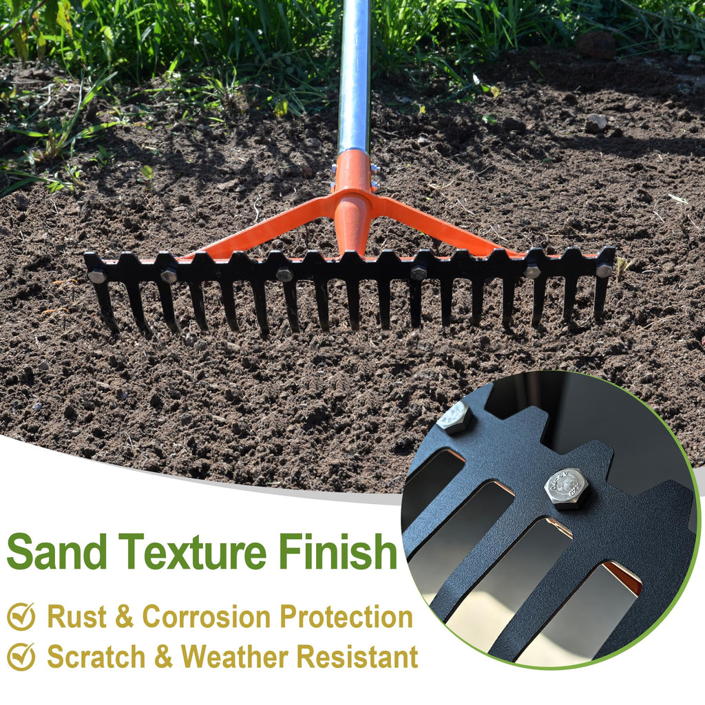 CKLT 62 Inch Garden Rake with 17 Tempered Spring Steel Tines