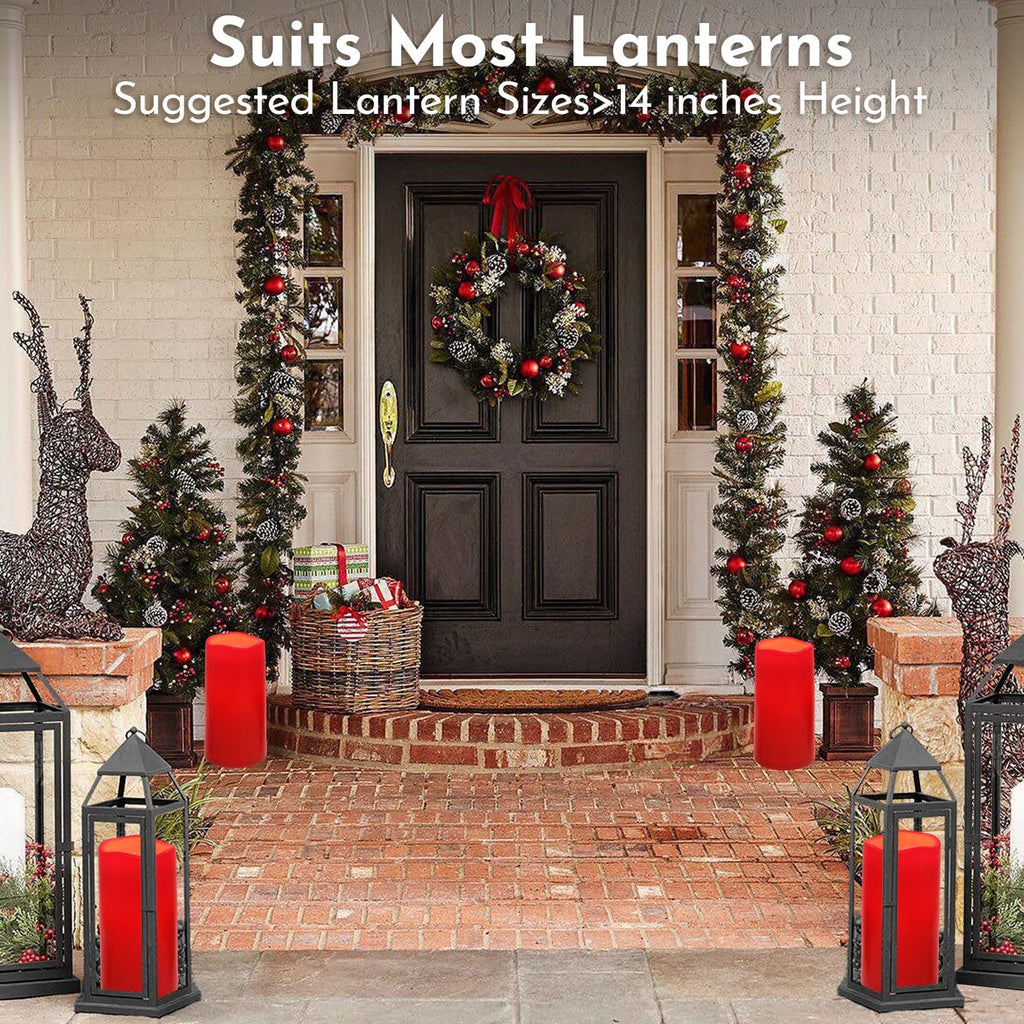 NURADA Large Waterproof Flameless Candles 6" 8" 10" x 4" - Outdoor Indoor LED Pillar Flickering Candle Battery Operated with Timer Remote for Patio Porch Christmas Decor - Red Set of 3