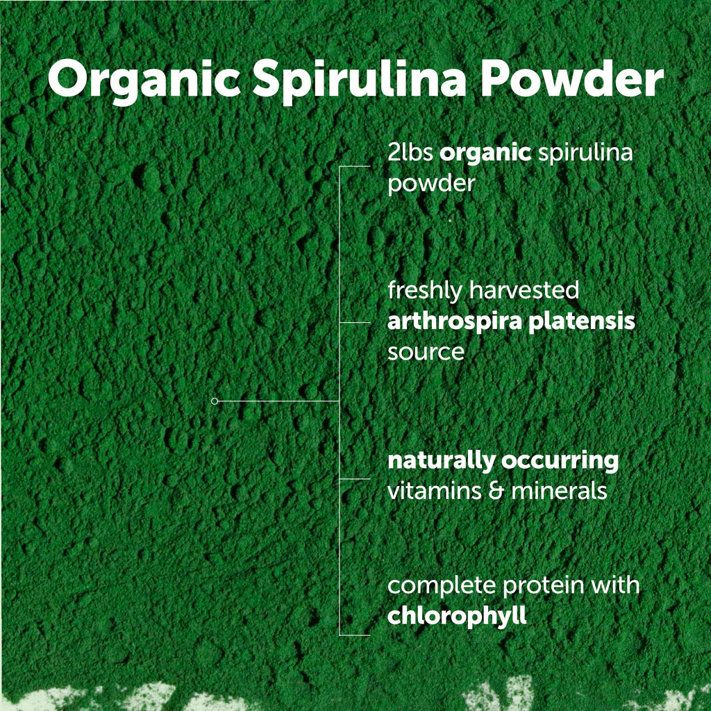 Micro Ingredients Organic Spirulina Powder, 2lb | Blue-Green Algae, Rich in Vegan Protein, Vitamins & Minerals | Source of Natural Chlorophyll & Enzymes | Non-GMO, Gluten-Free, No Additives