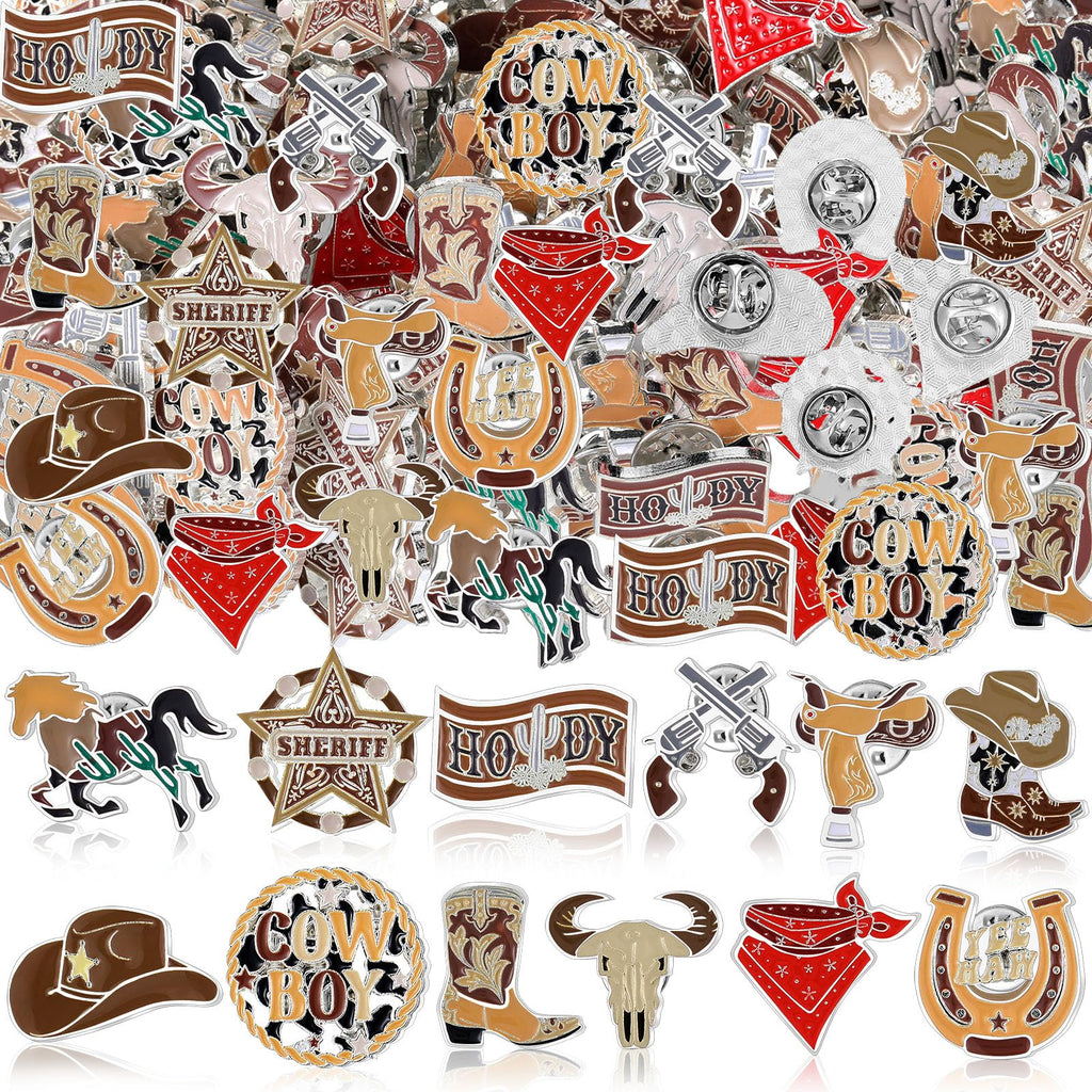 Landical 60 Pcs Western Lapel Enamel Pins Bulk Silly Goose Derby Horse Camping Coastal Cowgirl Cowboy Hat Pins for Clothing Bag Truck Hat Decor Jewelry Party Favors Gift(Cowboy)