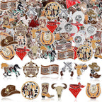 Landical 60 Pcs Western Lapel Enamel Pins Bulk Silly Goose Derby Horse Camping Coastal Cowgirl Cowboy Hat Pins for Clothing Bag Truck Hat Decor Jewelry Party Favors Gift(Cowboy)